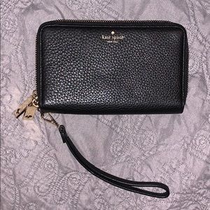 Kate spade black leather double zipper wristlet